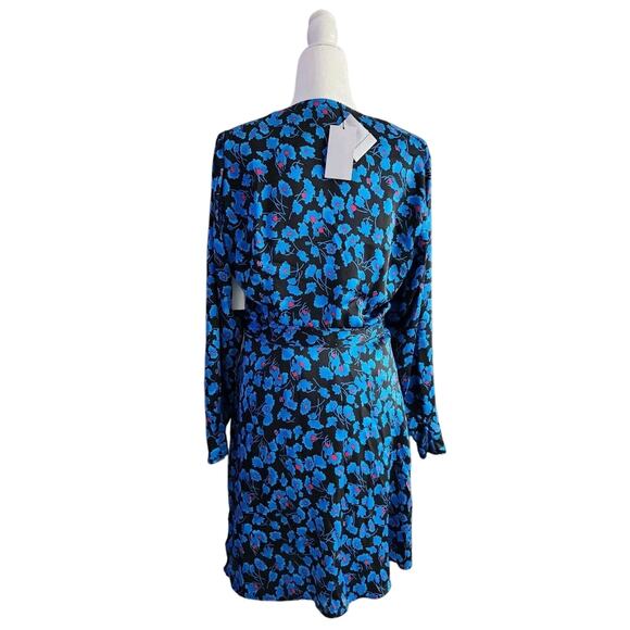 Equipment Femme Womens Blue Black Floral V-Neck Empire Waist Shift Dress NWT L - Picture 4 of 13